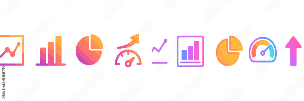 Poster colorful icons representing various data visualization elements and analytics concepts in a modern d