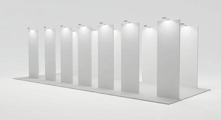 Modern Trade Show Booth with Eight Blank Panels and Spotlights