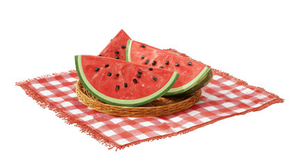 Plasticine watermelon white background png transparent on picnic mat summer activity concept using for decoration.