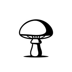 Fototapeta premium Mushroom Silhouette: A bold, monochrome illustration depicts a simple yet striking mushroom with a rounded cap and a thick stem, exuding a whimsical charm.