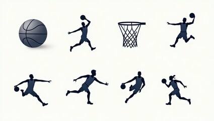 Basketball players in various dynamic poses.