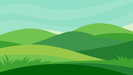 Sunlit Grass and Distant Green Hills Scene