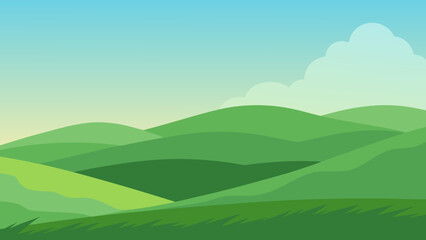 Sunlit Grass and Distant Green Hills Scene