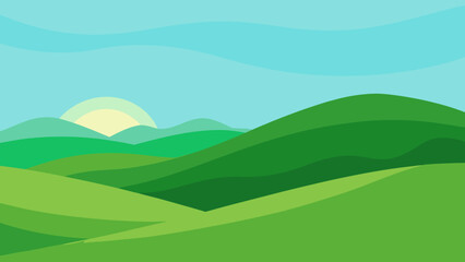 Sunlit Grass and Distant Green Hills Scene