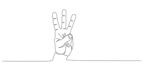 Continuous Line Drawing of Hand Showing three fingers together