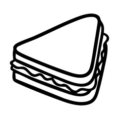 A black and white illustration of a triangular sandwich with visible filling hand drawing vector illustration