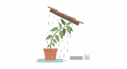 Potted Plant Growing Under Drip Vector &mdash; Minimalist Symbol of Choosing Struggle Over Comfort in Flat Design