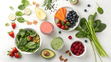 Fresh vegetables and herbs arranged on a wooden board for a healthy meal