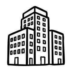 Fototapeta premium Black and white outline drawing of a multistory building hand drawing vector illustration