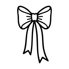 Fototapeta premium Bow black and white outlined decorative gift ribbon tied accessory gift wrapping hand drawing vector illustration