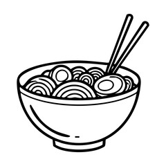 Bowl of noodles with chopsticks hand drawing vector illustration