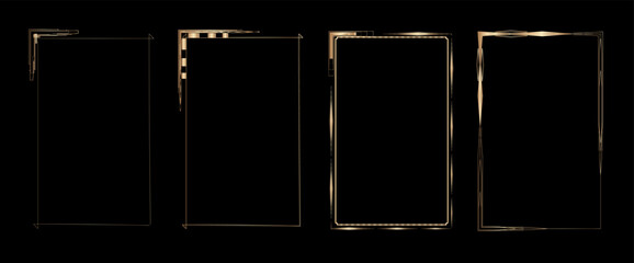 Abstract gold rectangle frames collection art deco Thin golden Luxury glowing shiny borders set linear rectangular shape bundle futuristic elements different lines headers for invitations card photo