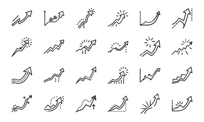 Comprehensive Business and Communication Outline Icon Set with Glowing Effects – Featuring Strategy, Finance, and Digital Tools