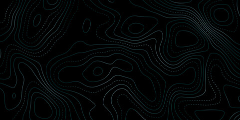 Dark futuristic background with glowing contour lines and dotted paths, resembling a topographic map. Ideal for sci-fi, tech designs, or abstract visuals with depth and navigation themes. © Afridi