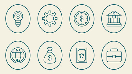 Fototapeta premium Collection of simple Unique money idea line art icons representing business and finance concepts