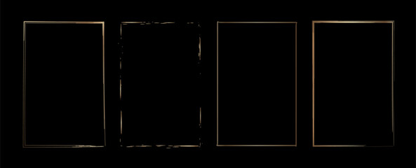 Gold rectangle grunge brush texture frames collection art deco Thin golden Luxury glowing shiny borders set linear  shape bundle decor elements different lines headers for invitation card photo poster