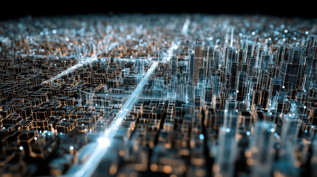 Modern city with wireless network connection and city scape concept. Wireless network and Connection technology concept with city background at night.