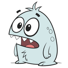 Cartoon Illustration of a Scared Light Blue Monster with Big Eyes and Sharp Teeth