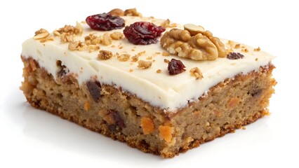 "Moist Carrot Cake Piece with Cream Cheese Frosting Isolated"