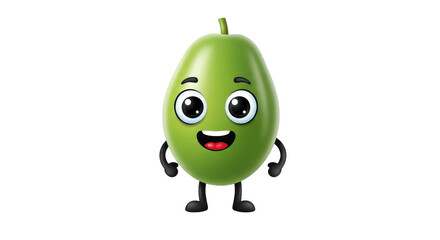 Cute Green Fruit Character with Big Eyes Smiling in Transparent Background