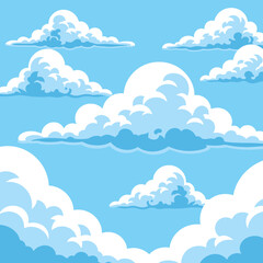 Cartoon Clouds in a Bright Blue Sky