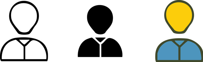 Collection of minimalist user profile icons in outline solid black and colored styles.