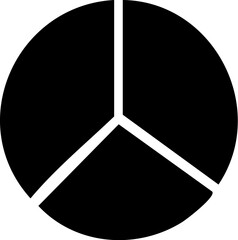 Black circular pie chart graphic divided into three equal thirds.