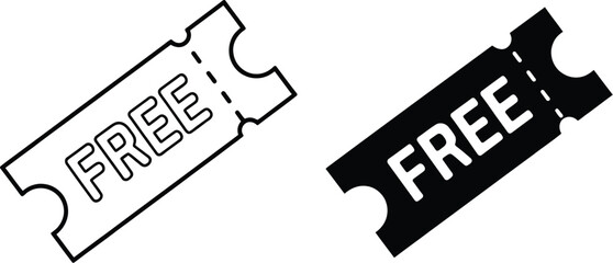 Two tickets with the word free on them one is black and the other is outlined