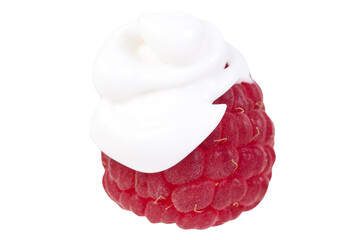 Raspberry in cream on transparent background - real food photo with natural texture.