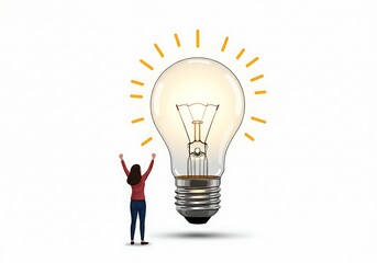 Woman celebrating a big idea with a light bulb