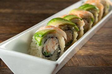 A closeup view of a tiger roll. © DAVID