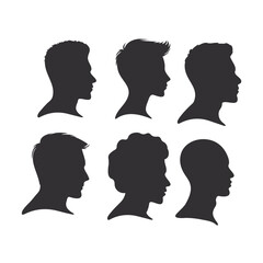 Elegant Male Face Silhouettes Set, Black and White, Minimal Portraits