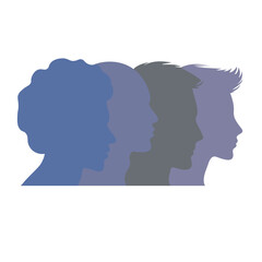 Elegant Male Face Silhouettes Set, Colorful Minimal Portraits on White