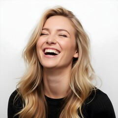 Genuine Laughter: Portrait of a Happy Woman with Blonde Hair