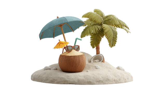 Plasticine summer lsland transparent mockup isolated png with no background for relax weekend.