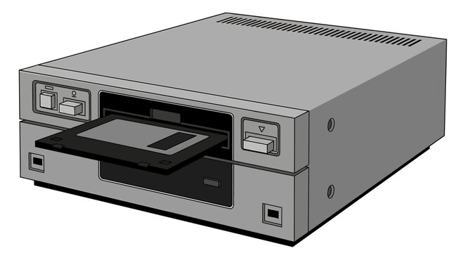 Vintage floppy disk drive illustration.