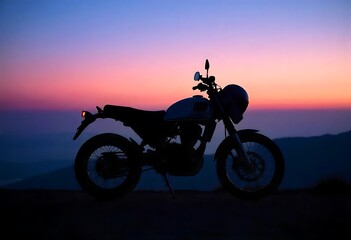 Fototapeta premium Generative AI Silhouette motorcycle against vibrant sunset colors