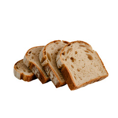 Freshly baked sourdough bread slices, with a crusty texture, presented against a transparent background 