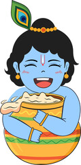 Bal krishna eating butter (makhan) on Janmashtami celebration dahi handi indian festival vector illustration