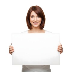 Naklejka premium Smiling Woman Holding Blank Sign: Perfect for Your Message