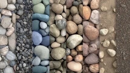 Collage of various colored river rocks