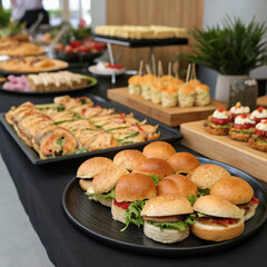 Abundant Feast: Elegant Catering Spread with Gourmet Sandwiches on Display