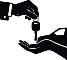 Hand Giving Car Key with Vehicle Silhouette Representing Ownership.