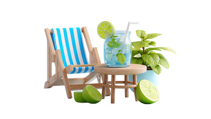 Mojito png in 3d render transparent with beach chiar no background in summer holiday concept.