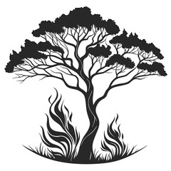 Majestic Tree Resilient Against Wildfire Flames Ascending Skyward