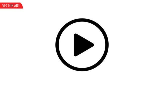 Simple black play button icon in a circle, isolated on white background.