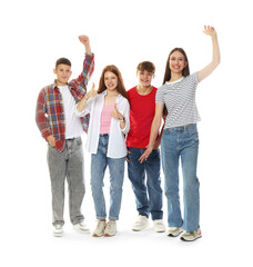 Obraz premium Excited teenagers posing together on white background