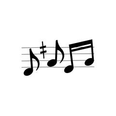 Musical notes and a sharp symbol are placed on a staff, representing music.