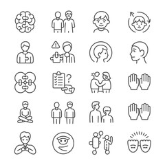 Fototapeta premium Collection of Twenty Black and White Line Icons Depicting Human Connection Teamwork Problem Solving Meditation and Mindfulness Concepts