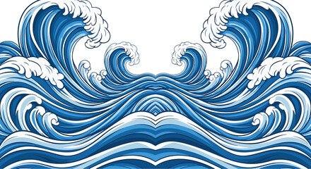 Fototapeta premium Waves of Ocean Blue Illustration